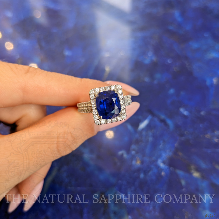 4.17 Ct. Blue Sapphire and Natural Diamond Pave Ring, 18K White Gold