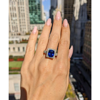 4.17 Ct. Blue Sapphire and Natural Diamond Pave Ring, 18K White Gold Life Style