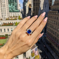 4.17 Ct. Blue Sapphire and Natural Diamond Pave Ring, 18K White Gold Life Style