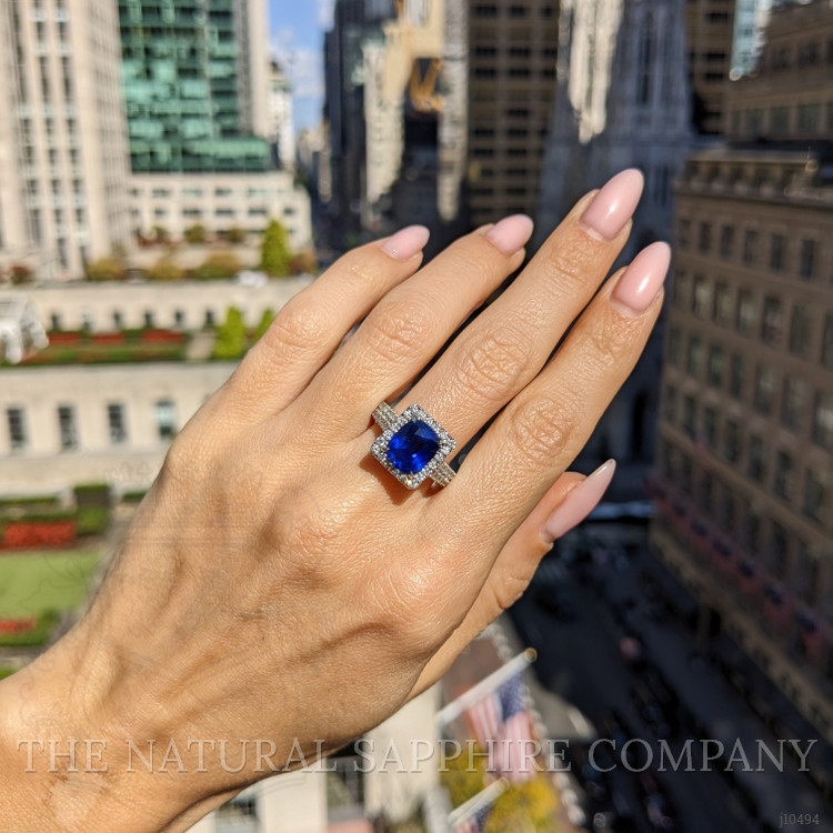 4.17 Ct. Blue Sapphire and Natural Diamond Pave Ring, 18K White Gold