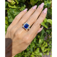 4.17 Ct. Blue Sapphire and Natural Diamond Pave Ring, 18K White Gold Life Style