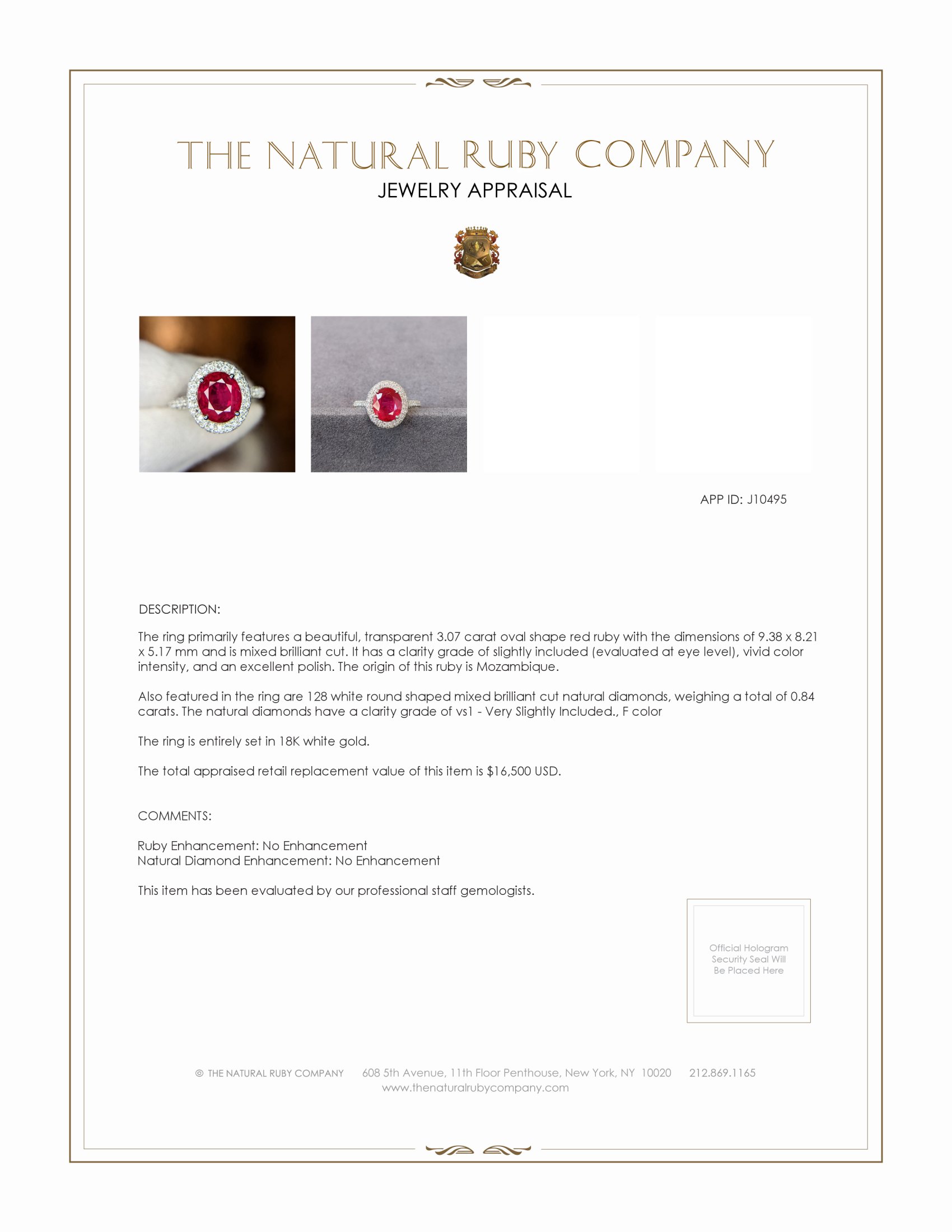 3.07 Ct. Ruby Natural Diamond Pave Ring, 18K White Gold