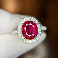3.07 Ct. Ruby Natural Diamond Pave Ring, 18K White Gold Image