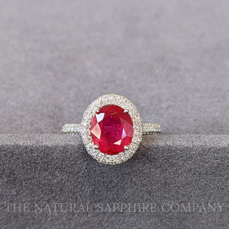 3.07 Ct. Ruby and Natural Diamond Pave Ring, 18K White Gold