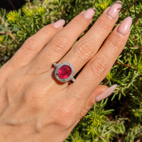 3.07 Ct. Ruby Natural Diamond Pave Ring, 18K White Gold Life Style