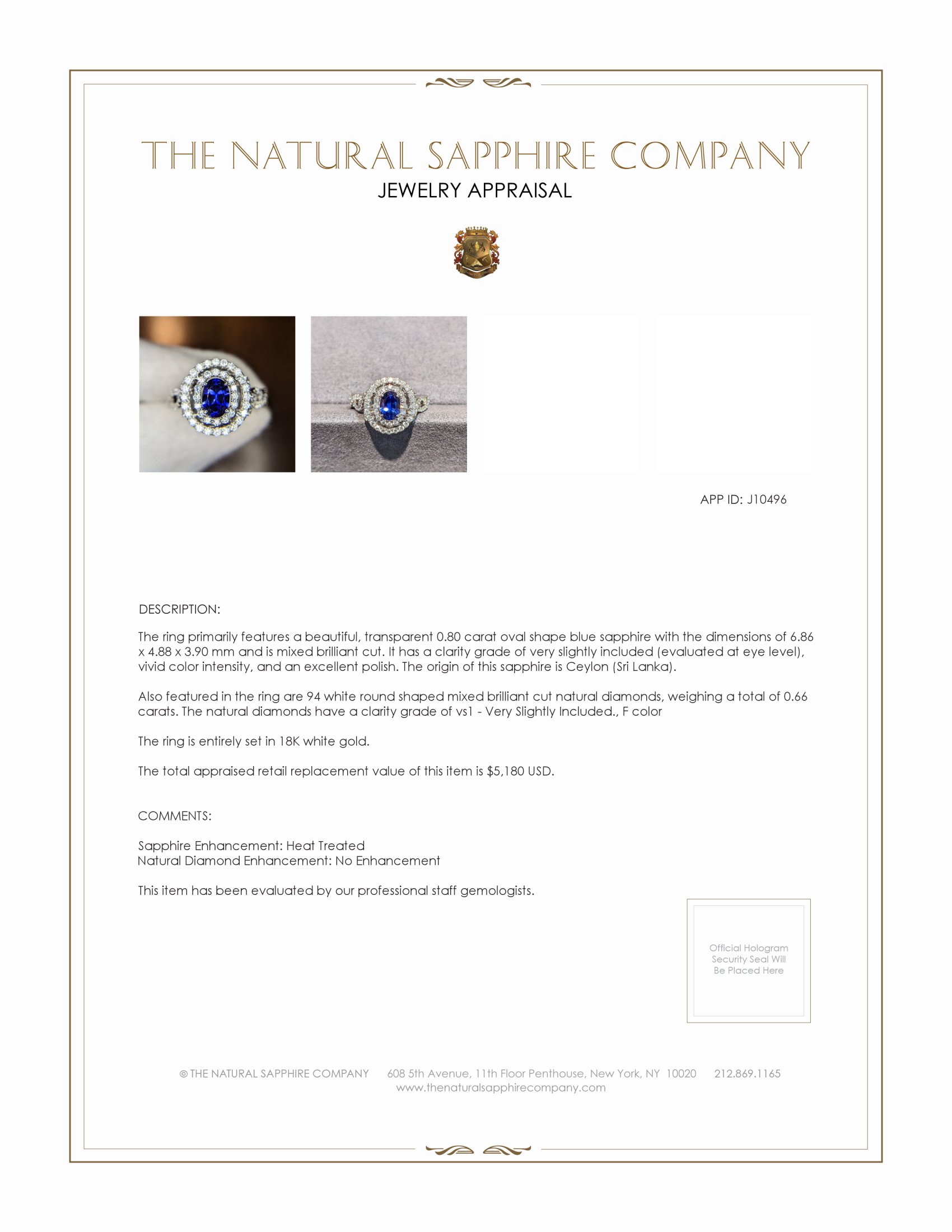 0.80 Ct. Blue Sapphire and Natural Diamond Pave Ring, 18K White Gold