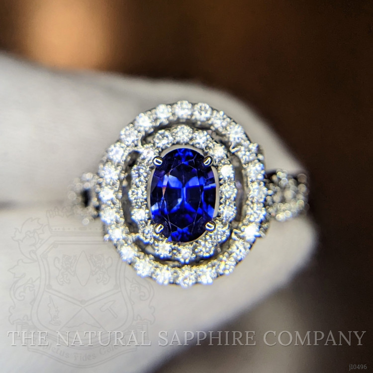 0.80 Ct. Blue Sapphire and Natural Diamond Pave Ring, 18K White Gold