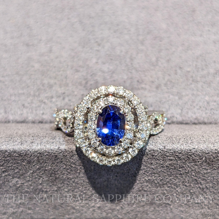 0.80 Ct. Blue Sapphire and Natural Diamond Pave Ring, 18K White Gold