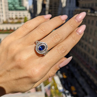 0.80 Ct. Blue Sapphire and Natural Diamond Pave Ring, 18K White Gold Life Style