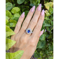 0.80 Ct. Blue Sapphire and Natural Diamond Pave Ring, 18K White Gold Life Style