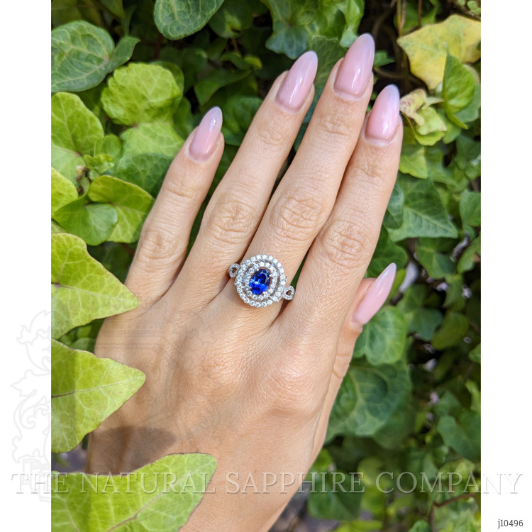 0.80 Ct. Blue Sapphire and Natural Diamond Pave Ring, 18K White Gold