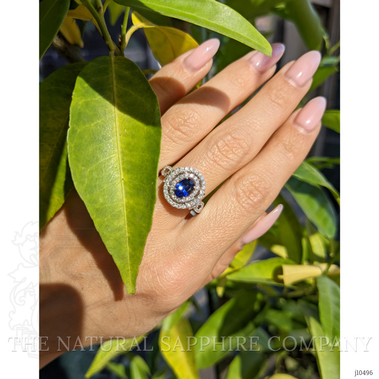0.80 Ct. Blue Sapphire and Natural Diamond Pave Ring, 18K White Gold