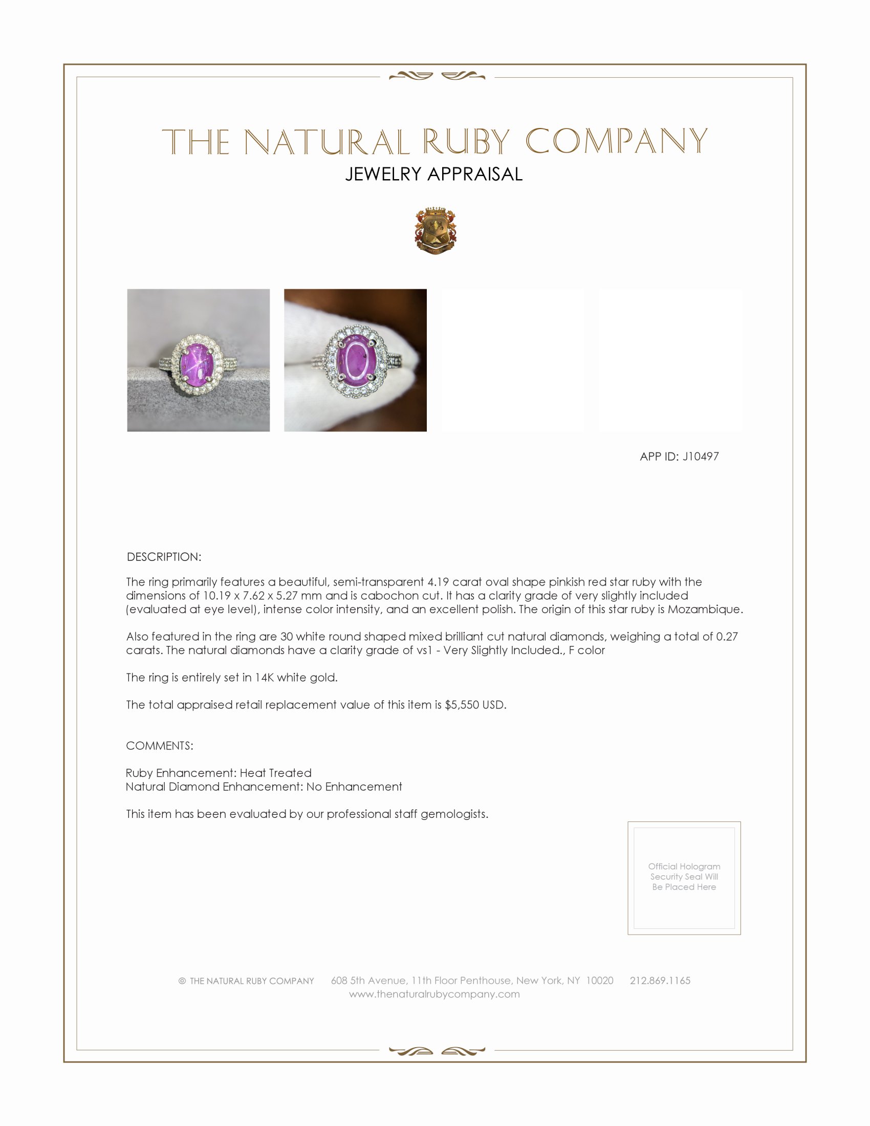 4.19 Ct. Pinkish Red Ruby and Natural Diamond Pave Ring, 14K White Gold