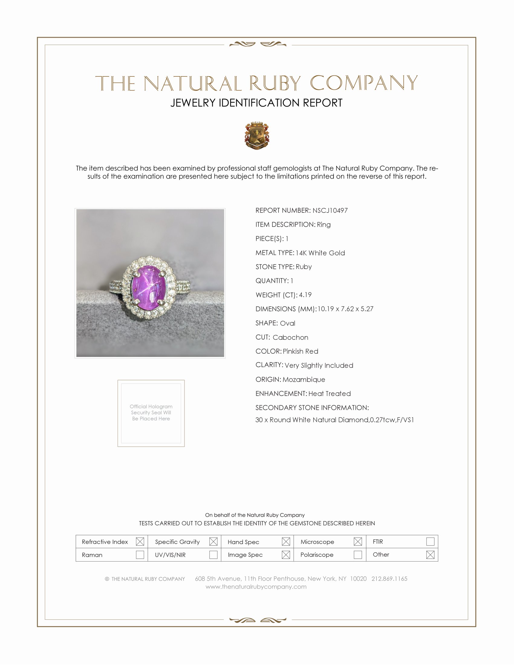 4.19 Ct. Pinkish Red Ruby and Natural Diamond Pave Ring, 14K White Gold