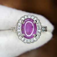 4.19 Ct. Ruby Natural Diamond Pave Ring, 14K White Gold Image