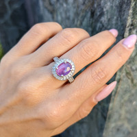 4.19 Ct. Ruby Natural Diamond Pave Ring, 14K White Gold Life Style