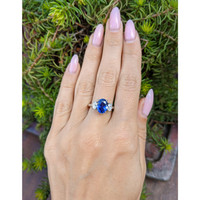 3.04 Ct. Blue Sapphire and Natural Diamond Three Stone Ring, Platinum 950 Life Style