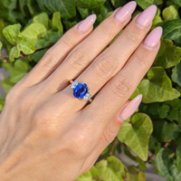 3.04 Ct. Blue Sapphire and Natural Diamond Three Stone Ring, Platinum 950 Life Style