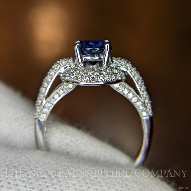 1.37 Ct. Blue Sapphire and Natural Diamond Pave Ring, 18K White Gold