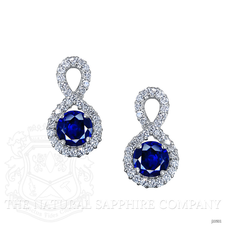 2.36 Ct.Tw. Blue Sapphire and Natural Diamond Pave Earrings, 18K White Gold