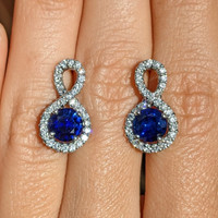2.36 Ct.Tw. Blue Sapphire and Natural Diamond Pave Earrings, 18K White Gold Image