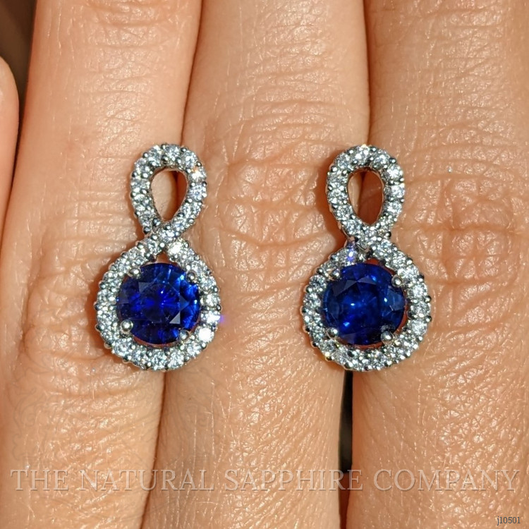 2.36 Ct.Tw. Blue Sapphire and Natural Diamond Pave Earrings, 18K White Gold