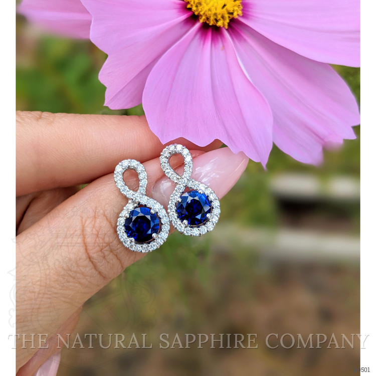 2.36 Ct.Tw. Blue Sapphire and Natural Diamond Pave Earrings, 18K White Gold