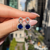 2.36 Ct.Tw. Blue Sapphire and Natural Diamond Pave Earrings, 18K White Gold Life Style