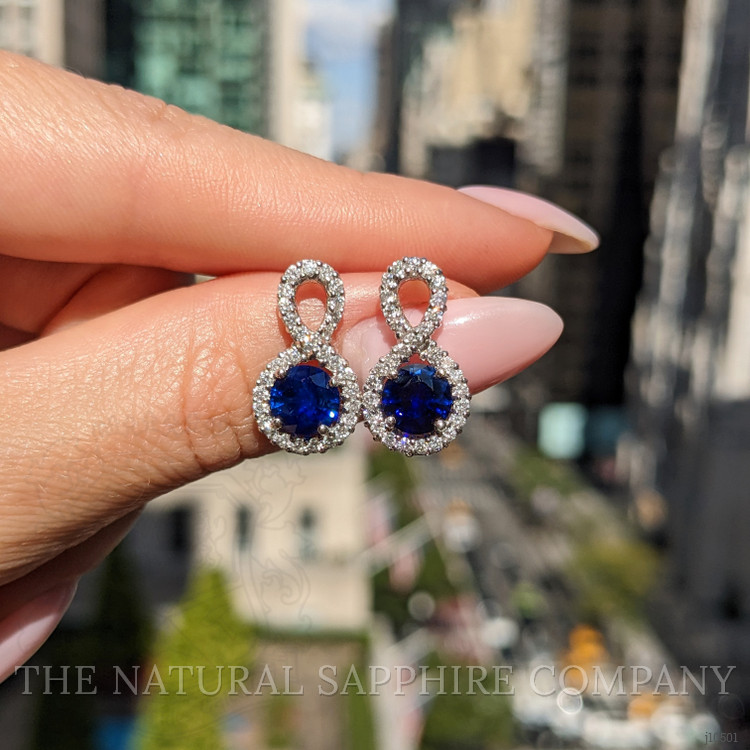 2.36 Ct.Tw. Blue Sapphire and Natural Diamond Pave Earrings, 18K White Gold