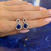 2.36 Ct.Tw. Blue Sapphire and Natural Diamond Pave Earrings, 18K White Gold Life Style