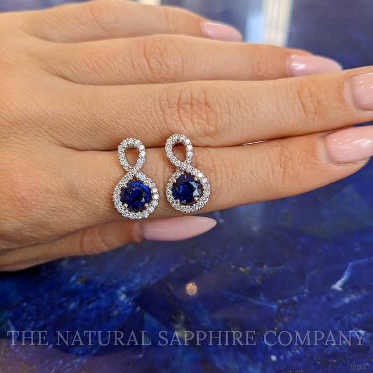 2.36 Ct.Tw. Blue Sapphire and Natural Diamond Pave Earrings, 18K White Gold