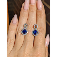 2.36 Ct.Tw. Blue Sapphire and Natural Diamond Pave Earrings, 18K White Gold Life Style