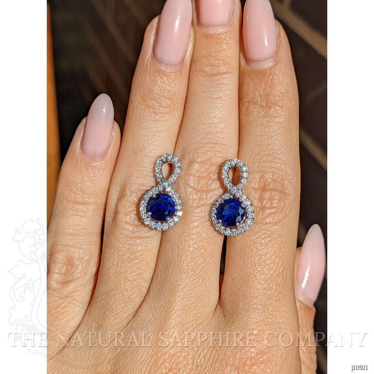 2.36 Ct.Tw. Blue Sapphire and Natural Diamond Pave Earrings, 18K White Gold