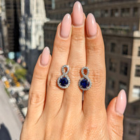 2.36 Ct.Tw. Blue Sapphire and Natural Diamond Pave Earrings, 18K White Gold Life Style