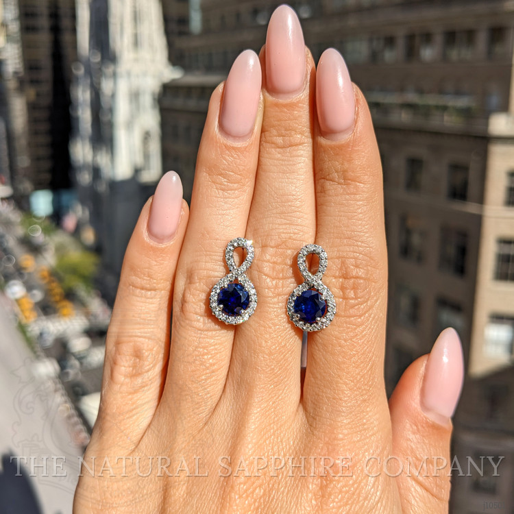 2.36 Ct.Tw. Blue Sapphire and Natural Diamond Pave Earrings, 18K White Gold