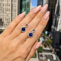 2.36 Ct.Tw. Blue Sapphire and Natural Diamond Pave Earrings, 18K White Gold Life Style