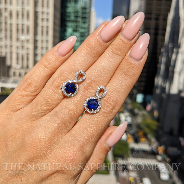 2.36 Ct.Tw. Blue Sapphire and Natural Diamond Pave Earrings, 18K White Gold