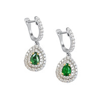 0.76 Ct.Tw. Emerald Natural Diamond Pave Earrings, 18K White Gold Image