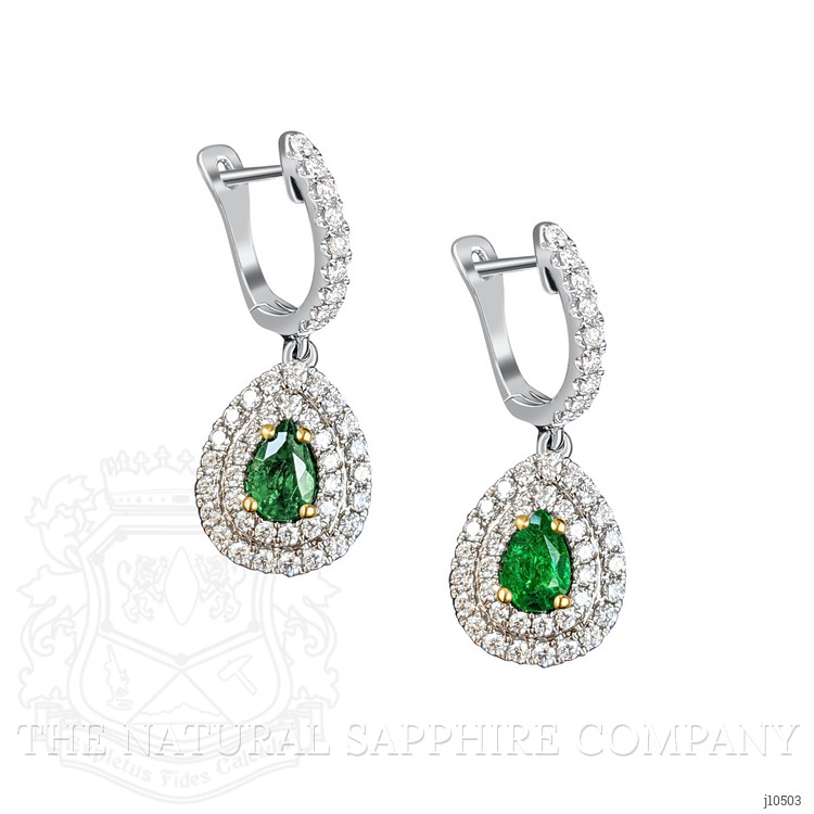 0.76 Ct.Tw. Emerald Natural Diamond Pave Earrings, 18K White Gold