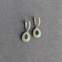 0.76 Ct.Tw. Emerald Natural Diamond Pave Earrings, 18K White Gold Life Style