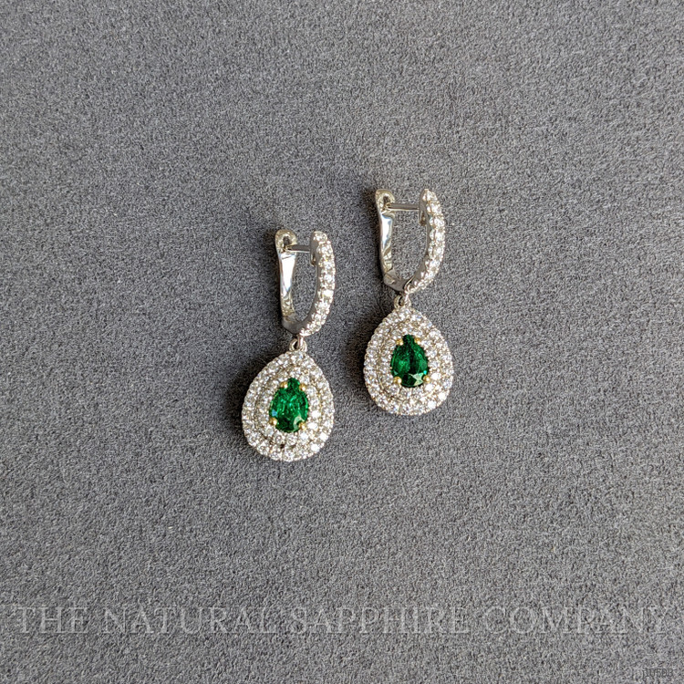 0.76 Ct.Tw. Emerald Natural Diamond Pave Earrings, 18K White Gold