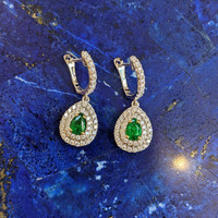 0.76 Ct.Tw. Emerald Natural Diamond Pave Earrings, 18K White Gold Life Style