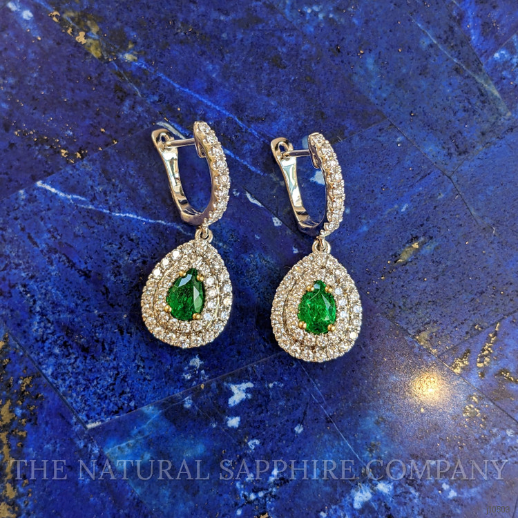 0.76 Ct.Tw. Emerald Natural Diamond Pave Earrings, 18K White Gold