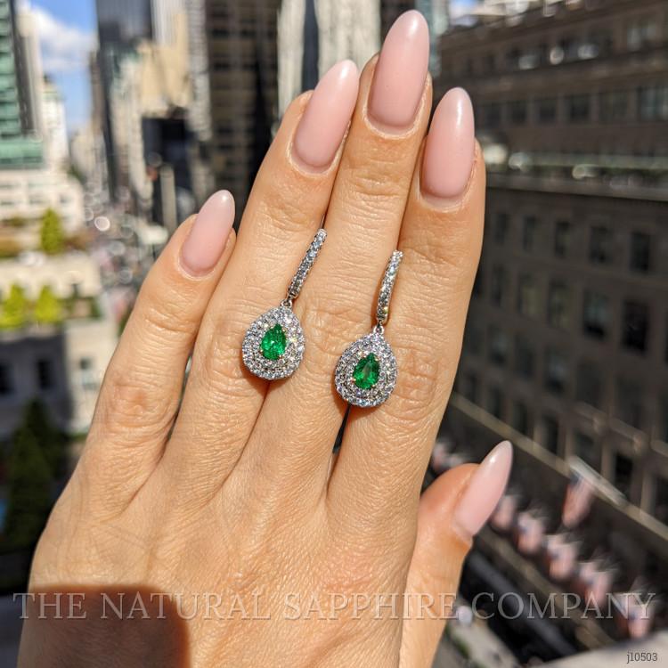 0.76 Ct.Tw. Emerald Natural Diamond Pave Earrings, 18K White Gold