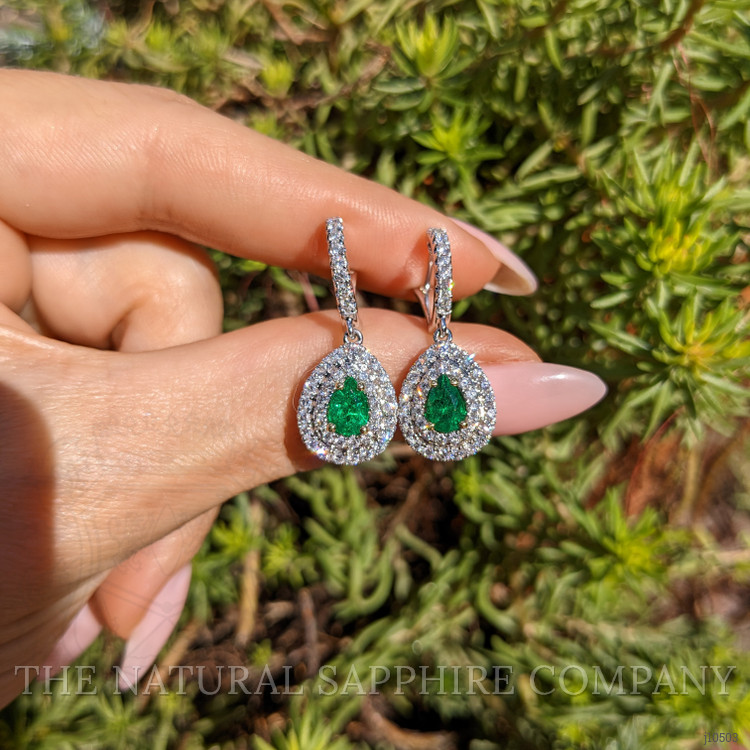 0.76 Ct.Tw. Emerald Natural Diamond Pave Earrings, 18K White Gold