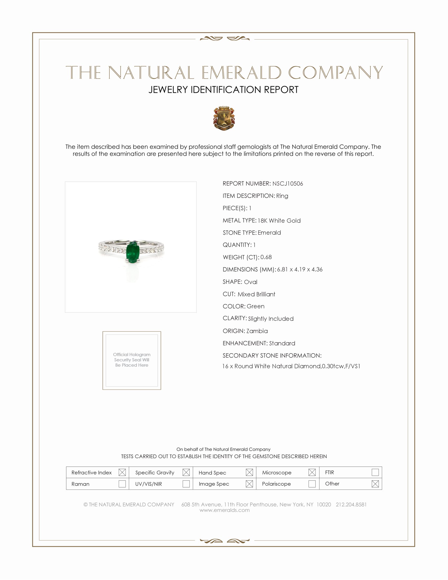 0.68 Ct. Emerald and Natural Diamond Pave Ring, 18K White Gold