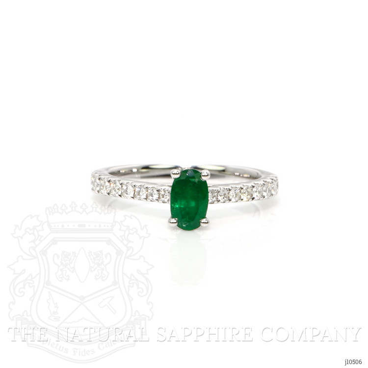 0.68 Ct. Emerald Natural Diamond Pave Ring, 18K White Gold