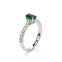 0.68 Ct. Emerald Natural Diamond Pave Ring, 18K White Gold Image