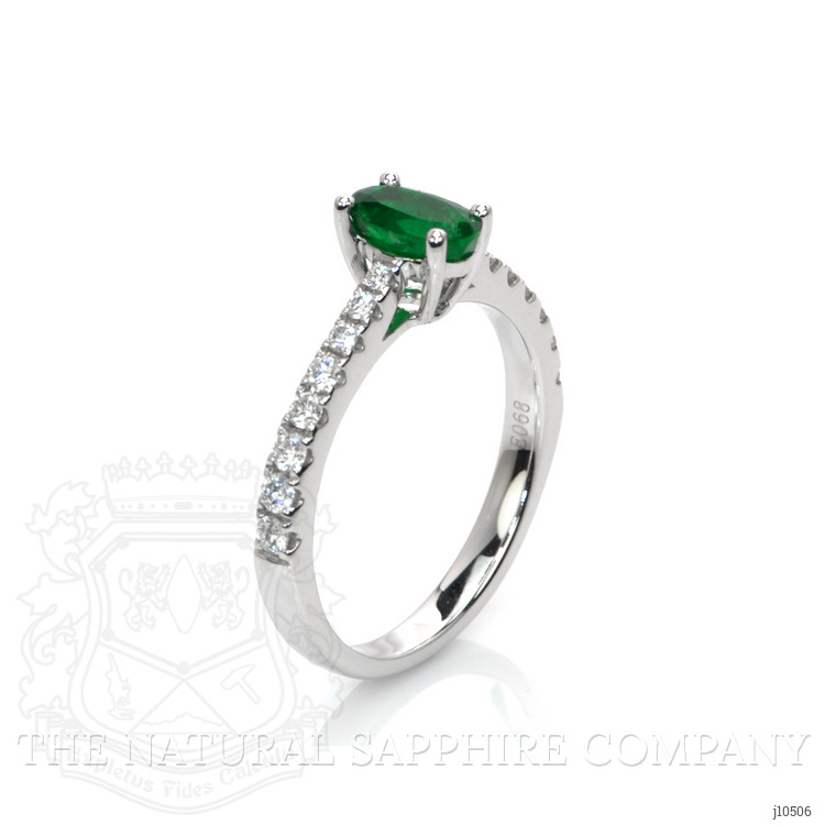 0.68 Ct. Emerald Natural Diamond Pave Ring, 18K White Gold