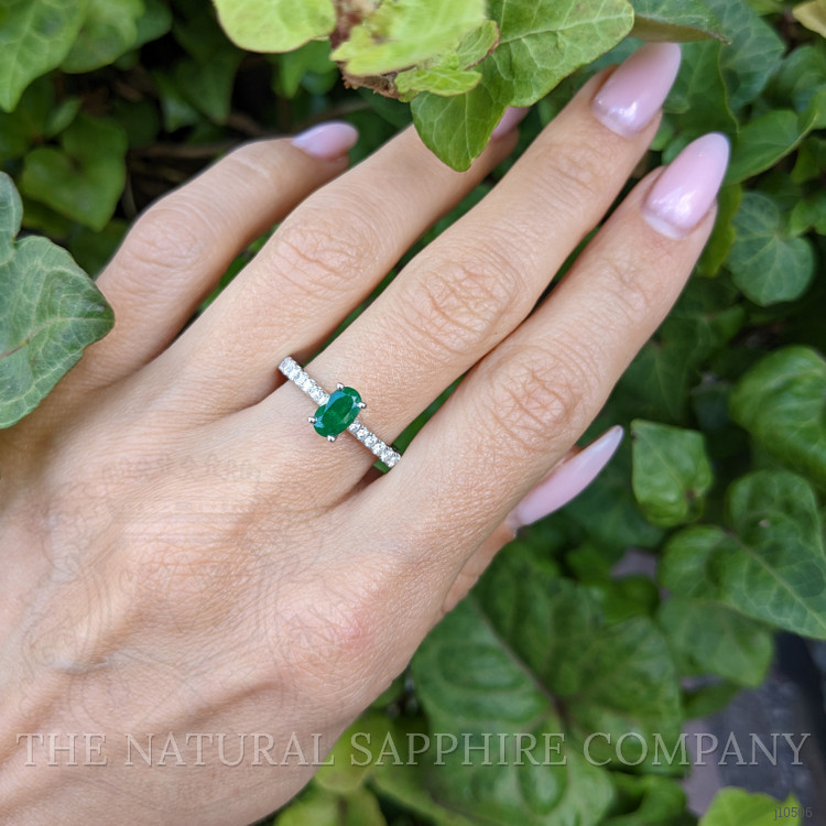 0.68 Ct. Emerald Natural Diamond Pave Ring, 18K White Gold